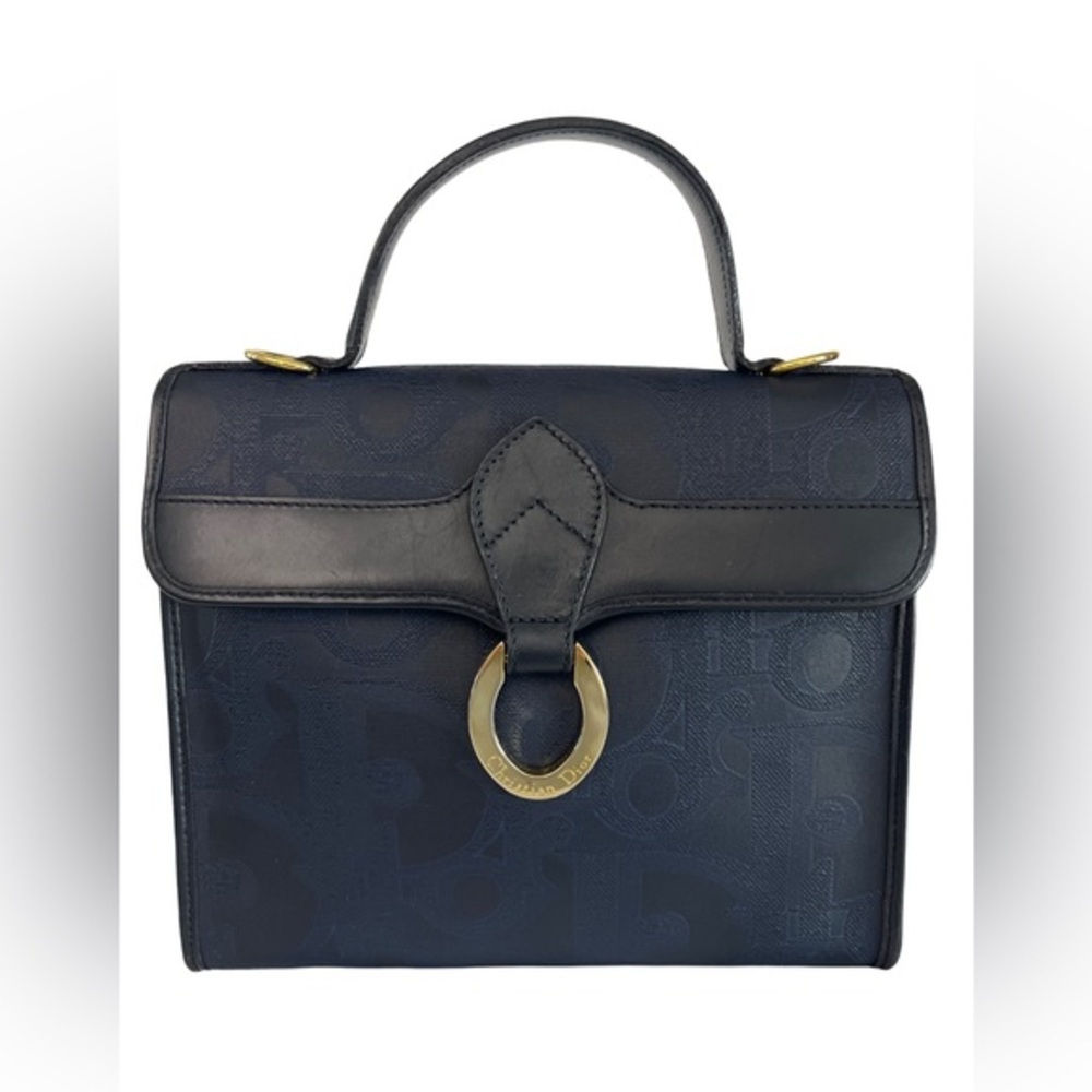 Dior Navy Blue Satchel with Gold Accents